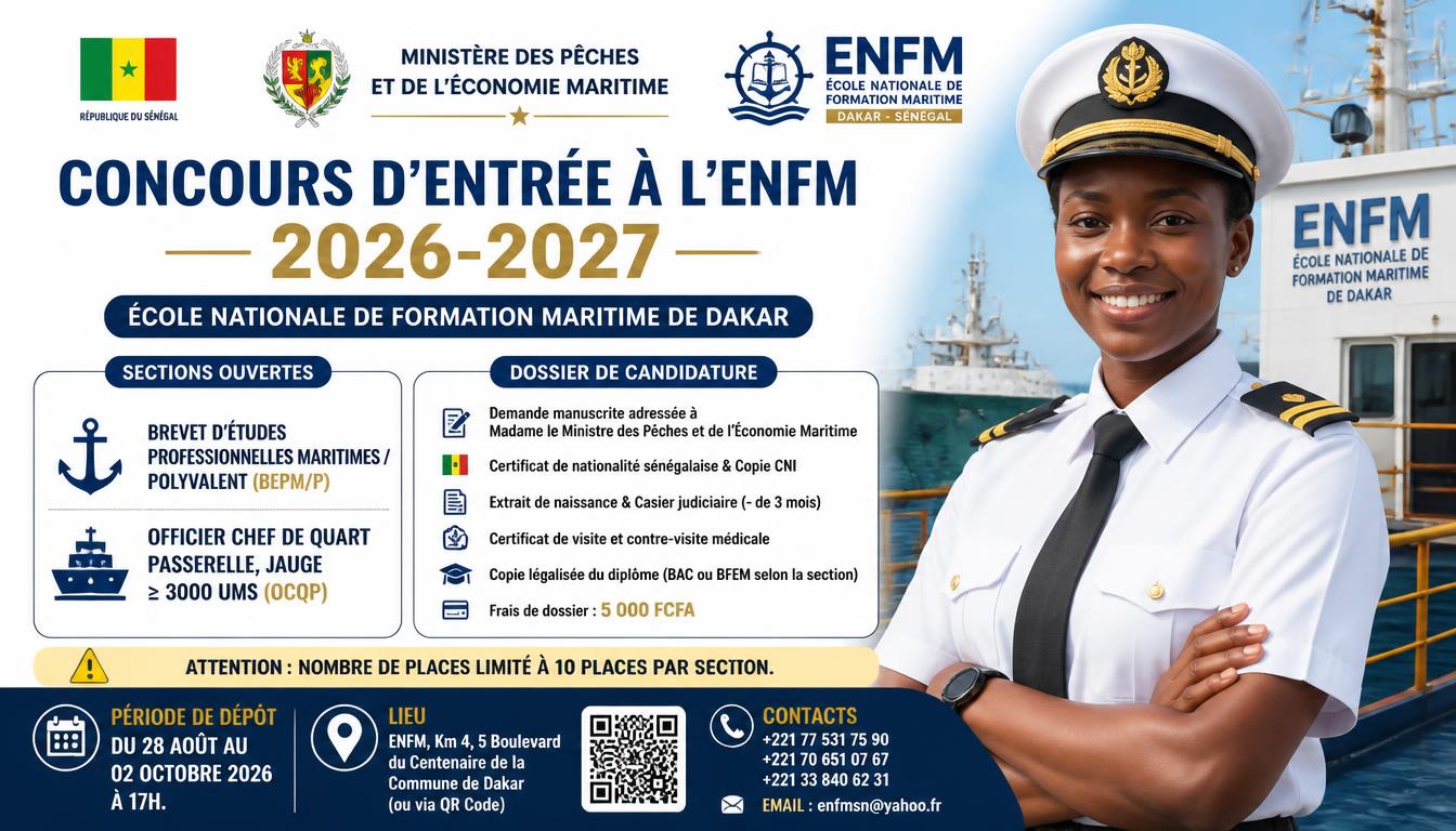 Concours d'entrée à l'ENFM 2026-2027