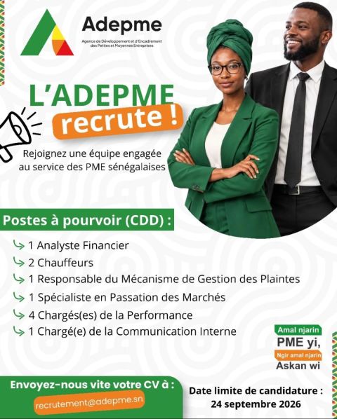 Recrutement de 9 Profils (CDD) - ADEPME