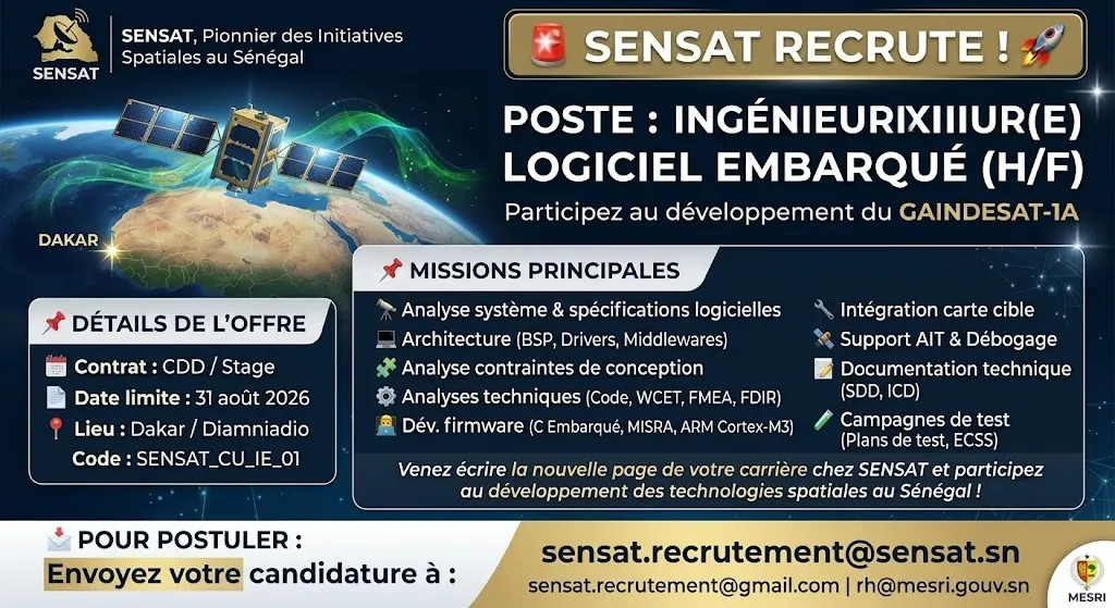 Ingénieur(e) Logiciel Embarqué (H/F) - Projet GAINDESAT-1A